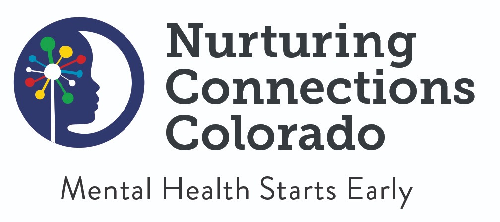 "Logo for Nurturing Connections Colorado with the tagline 'Mental Health Starts Early.' The icon features a child's profile inside a blue circle, with a colorful, dandelion-like graphic representing neural or social connections."