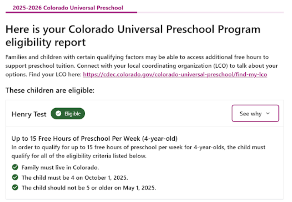 UPK Eligibility Report result showing approval on UPK portal.