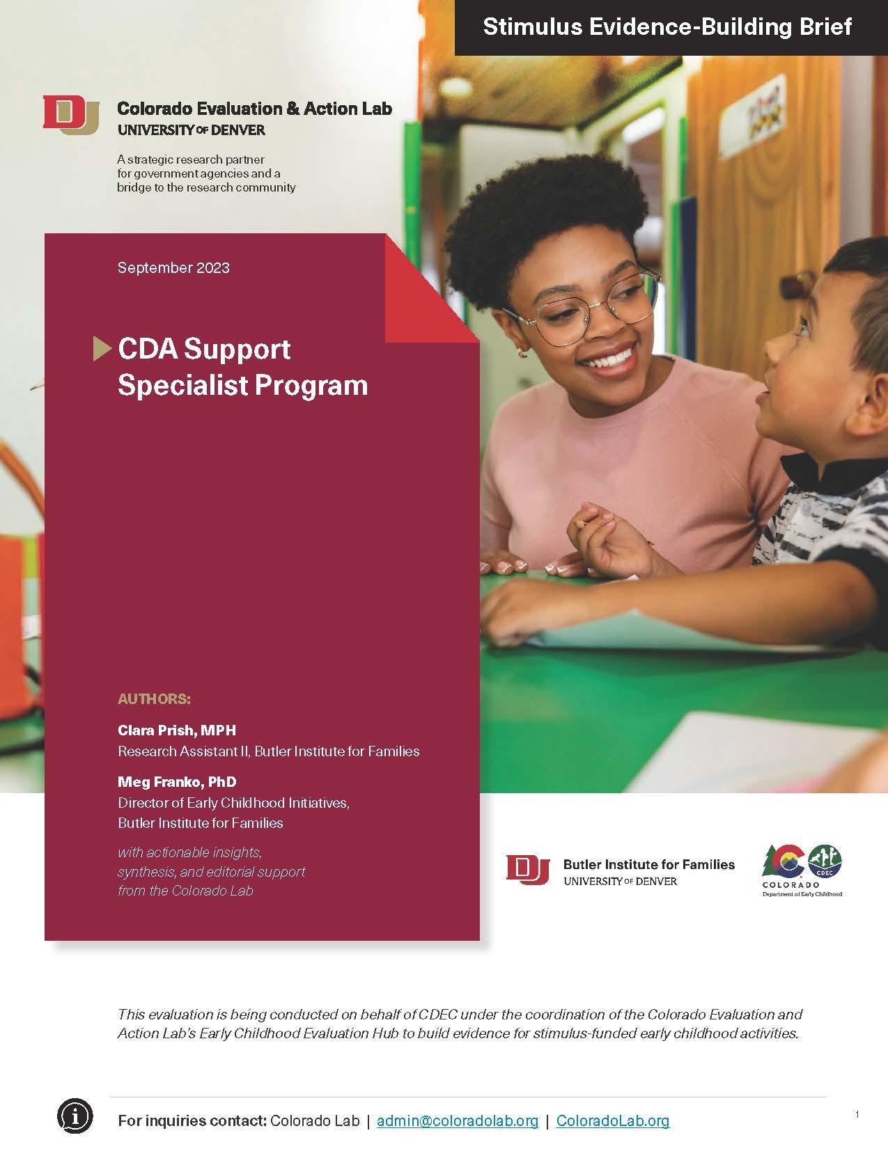 report cover image for CDA Support Specialists Program evidence brief