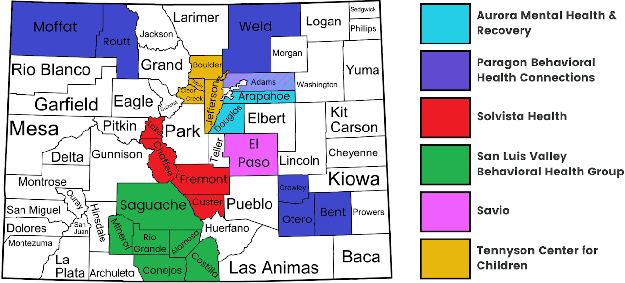 colorado map depicting county-level service areas of child first providers