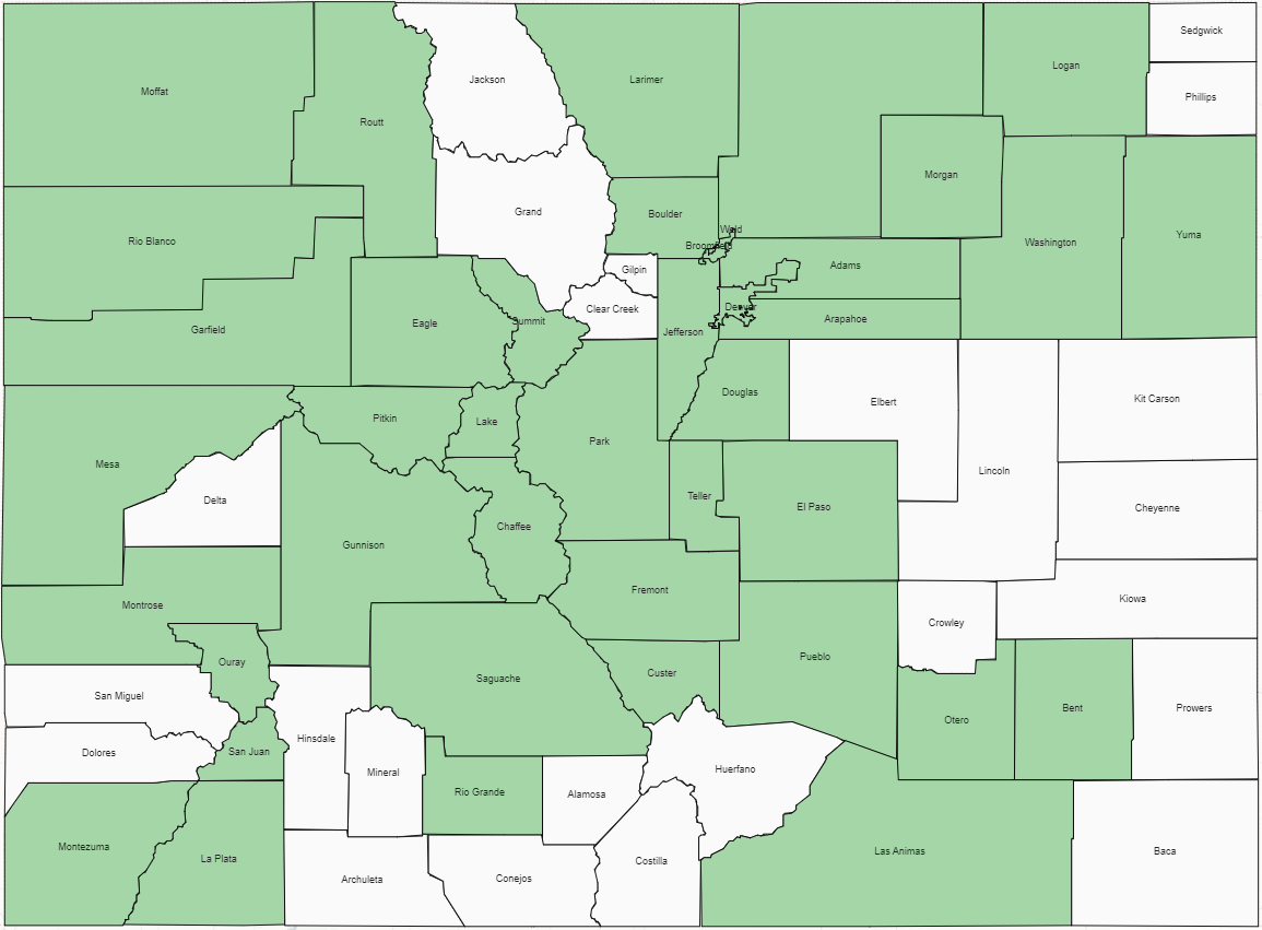 colorado map depicting counties with providers receiving grants