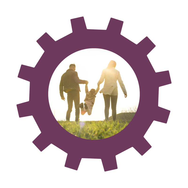 plum-colored gear with photo of parents holding hands with young child