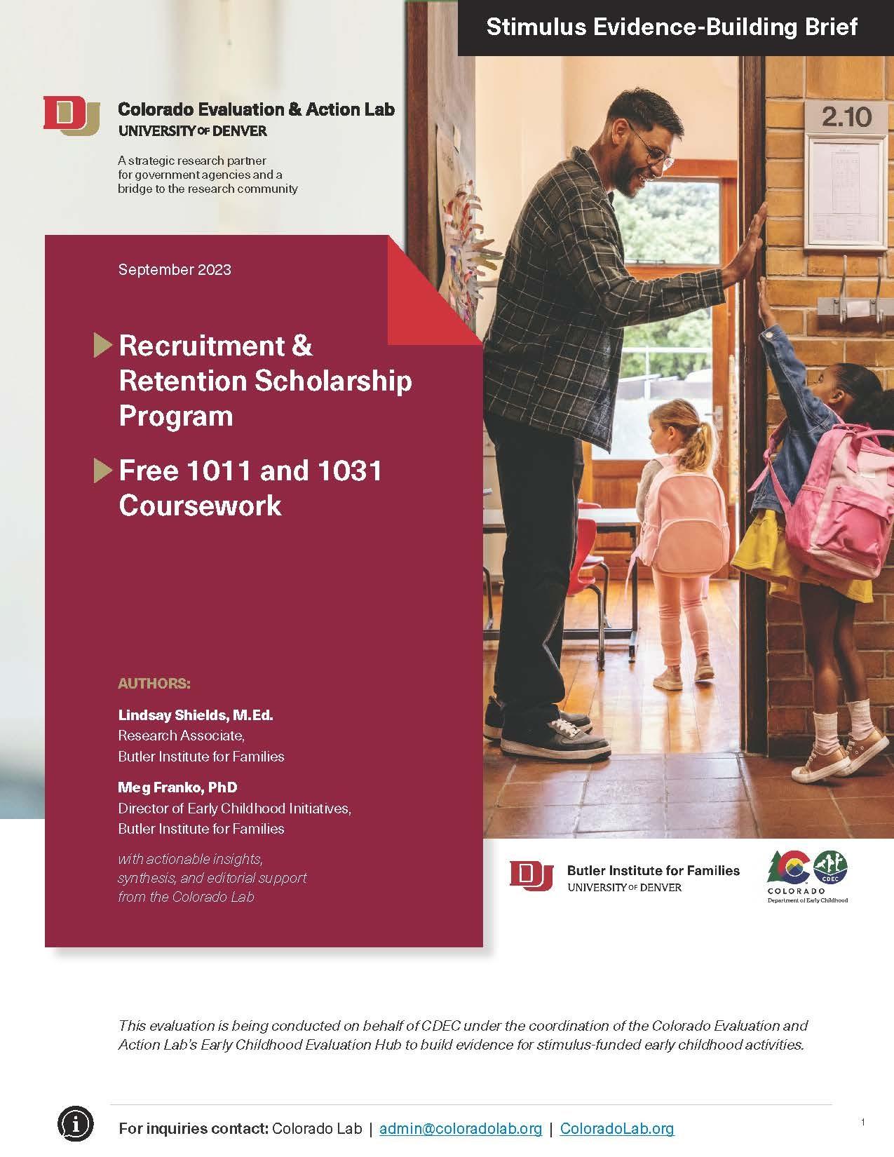 report cover image for recruitment and retention scholarships and free early childhood education coursework