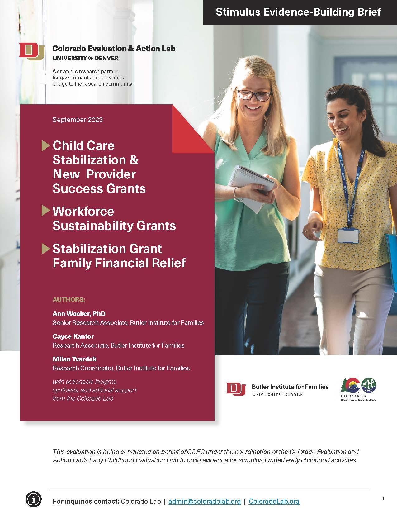 report cover image for child care stabilization and new provider grants